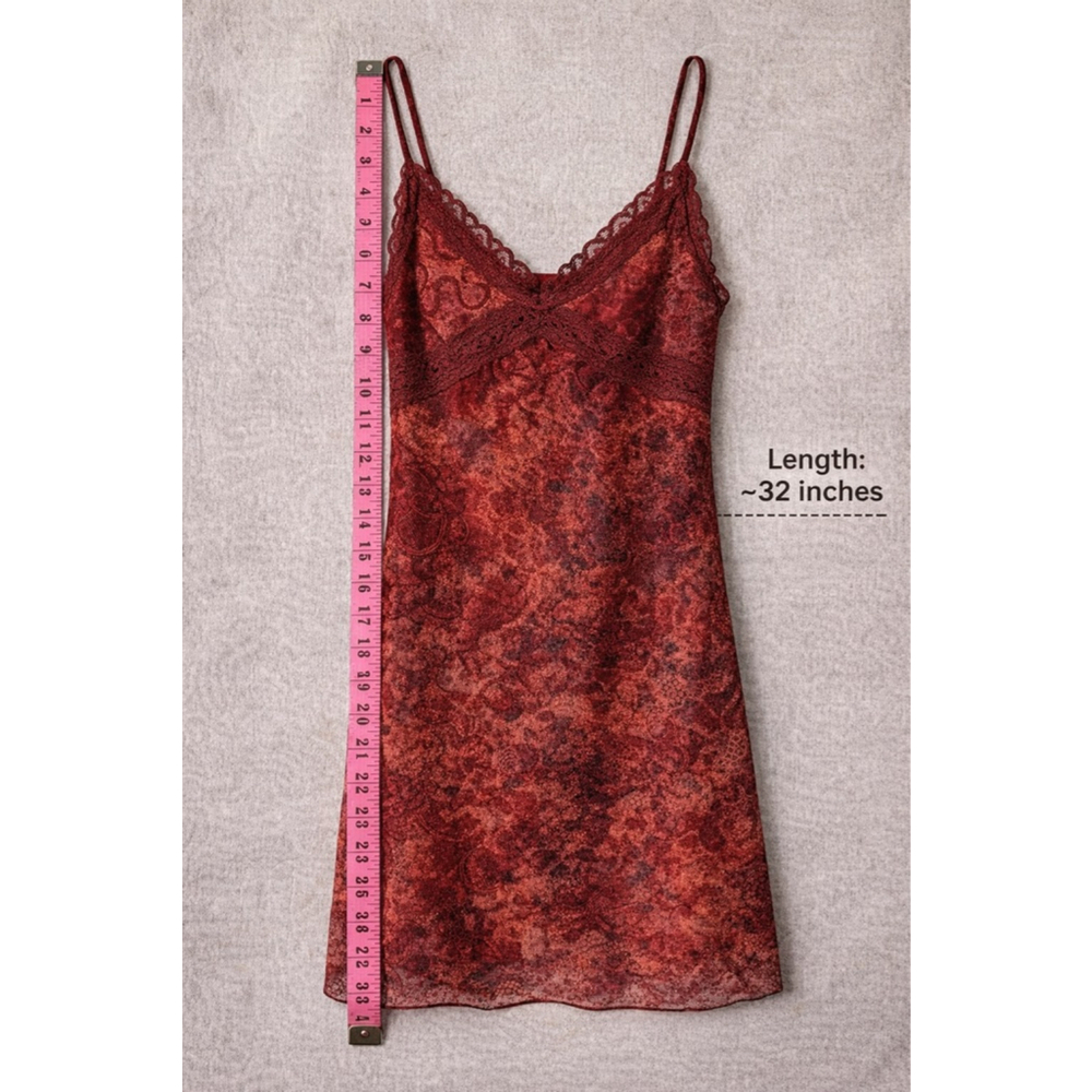 Y2K Red Lace Mini Dress Slip Style Bodycon XS Coquette Party - Picture 6 of 7